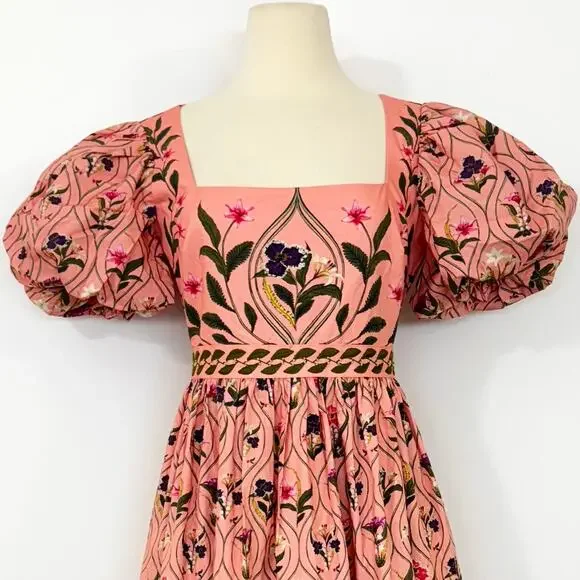 alga pacifico embroidered midi dress Agua By Agua Bendita Alga Pacifico Embroidered Midi Dress M